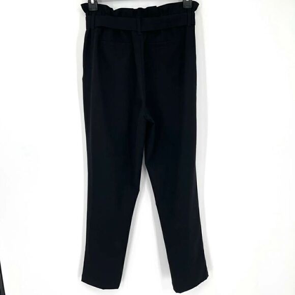 Danielle Bernstein Black Pleated Belted Paperbag Waist Straight Leg Pants Small - Picture 6 of 10